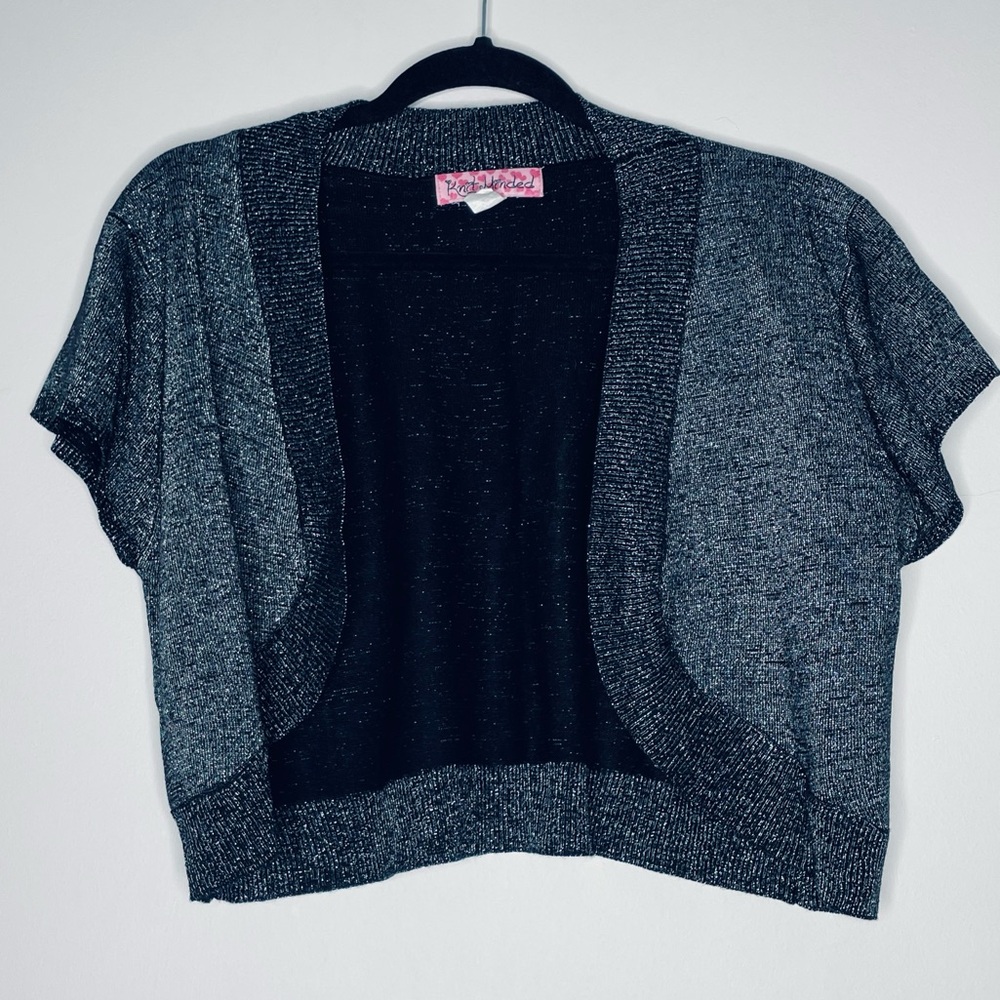 Knit Minded Open Front black and silver metallic short Cardigan Sweater Size 1X